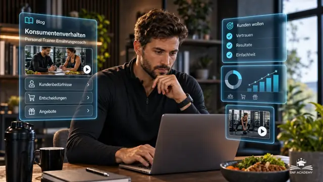 Coach analysiert am Laptop Kundendaten und Diagramme, Studio-Büro mit Pflanzen. Thema: Mitarbeiter gewinnen und binden